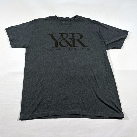 Young & Reckless Mens Gray Short Sleeve Crew T-shirt Tee Logo Poly Cotton Sz L - Picture 2 of 10